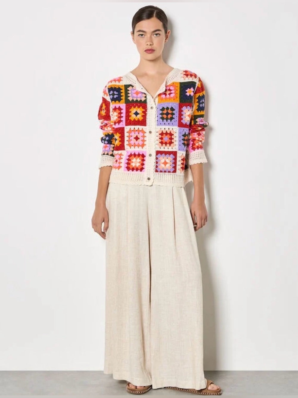LAST ONE - APRICOT 🍑- Colourful Squares Crochet Cardigan - Picture 4 of 8